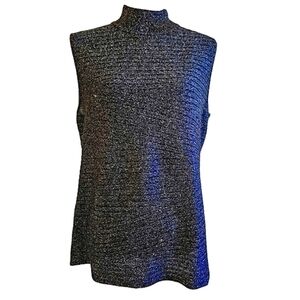 DANA BUCHMAN SLEEVELESS MOCK NECK SZ XL BLACK  SILVER